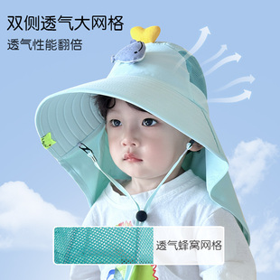 儿童防晒帽夏季男童女童遮阳帽，大帽檐宝宝，防紫外线护颈太阳披肩帽
