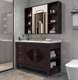现代新中式实木浴室柜组合卫生间智能洗手池洗脸盆柜洗漱台卫浴柜