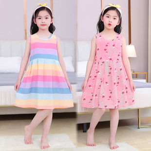 儿童棉绸连衣裙，薄款2024夏季女童吊带裙睡裙韩版印花公主裙潮
