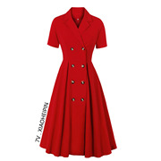 欧美复古优雅小红裙超仙气质大码女装短袖polo裙子收腰减龄连衣裙