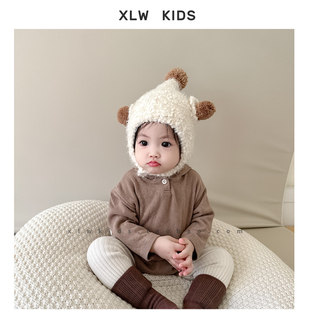 小精灵~韩国婴儿护耳帽子冬季颗粒，绒防寒男女童宝宝毛线帽针织帽