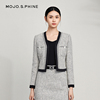 mojo优雅黑白粗花呢套装短外套，2024年轮廓线设计精致上衣女