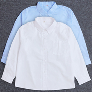 儿童加肥加大版白色衬衣中大童胖宝，翻领口袋天蓝色衬衫学生校服衫