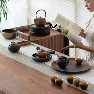 万仟堂陶瓷家用客厅6人功夫，窑变茶具套装带茶盘，泡茶中式菩提香呆