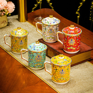 景德镇茶杯陶瓷家用珐琅彩泡茶杯个人带盖骨瓷杯办公室水杯主人杯