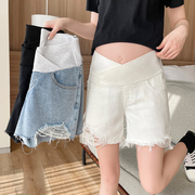 孕妇短裤夏季薄款外穿夏款2023小个子休闲低腰牛仔阔腿裤夏装
