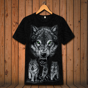 3D动物群狼恶狼头个性图案印花短袖T恤潮牌男装大码半袖体恤衫