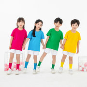 夏季儿童纯棉彩色短袖t恤白色短裤套装，幼儿园服表演服运动会班服