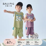 儿童运动套装篮球服男童，夏装中大童薄款短袖，两件套女宝宝夏季衣服