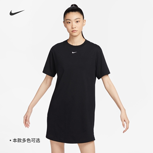 Nike耐克女子短袖T恤连衣裙夏季宽松纯棉耐克勾勾叠搭DV7883