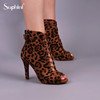 suphini时尚heels棕色豹纹软底高跟，短靴系带高跟鞋，拉丁爵士跳舞鞋