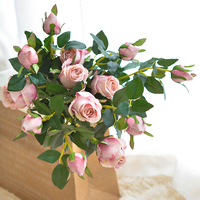 保加利亚玫瑰仿真花束美式客厅，电视柜装饰花，复古假花摆件插花绢花