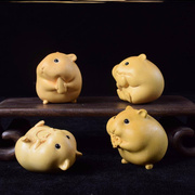 黄杨木(黄杨木)雕刻仓鼠手把件贪吃鼠四装饰品，摆件可爱卡通动物小老鼠