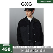 GXG男装 黑色潮流拼接设计含羊毛短大衣毛呢外套 23年冬季