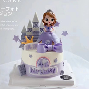 烘焙蛋糕装饰摆件 紫色蓬蓬裙小公主生日蛋糕白女孩儿童生日
