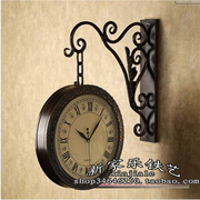 铁艺双面钟时尚欧式钟大号(钟大号)钟，双面挂钟创意客厅壁挂钟静音钟表
