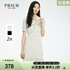 PRICH商场同款夏季款优雅系带领收腰短袖雪纺连衣裙