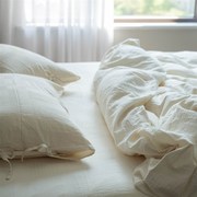 a类日式水洗全棉四件套，个性民宿纯白色，酒店被套床单裸睡床上用品