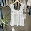 法式白色蕾丝方领无袖，上衣女夏季宽松镂空吊带，娃娃衫短款背心衬衫
