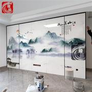 中式山水画瓷砖背景墙客厅电视微晶石墙砖迎客松电视墙背景影视墙