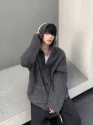 01hstudios韩国高级感灰色，连帽毛衣男慵懒风，秋冬针织开衫外套潮