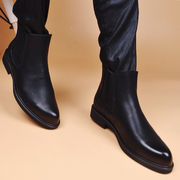 男皮靴子布洛克短靴时尚简约增高透气韩版中帮潮靴牛仔靴冬季棉鞋