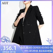 aui黑色廓形宽松西装外套，女2024春季设计感高级职业休闲西服