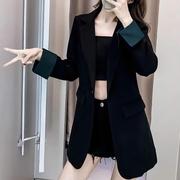 黑色西装外套女春秋季2024高级感韩版修身中长款休闲西服上衣
