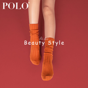 Polo袜子女秋冬季长筒堆堆袜长袜秋季中厚棉袜高筒街头潮女袜子