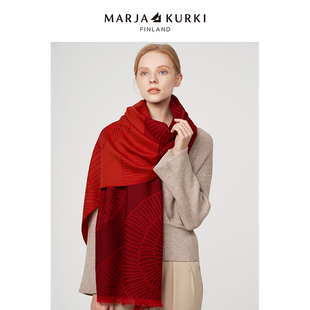 MARJAKURKI玛丽亚古琦羊毛围巾女冬季高级感妈妈红色围巾披肩两用