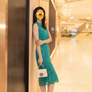 YongLeap柜品高货夏季名媛气质蕾丝无袖修身包臀中长款连衣裙