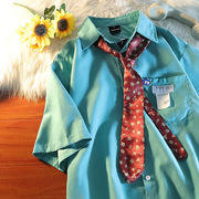 芃漫撞色领带夏季短袖衬衣日系网红复古情侣衬衫男女中性文艺外套