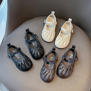 女童皮鞋2024春季软底宝宝鞋子，韩版小女孩童鞋豆豆鞋黑色舞蹈