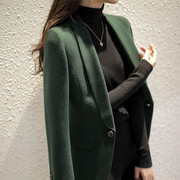 墨绿色西装外套女秋装2022高端气质百M搭羊毛西服上衣宽松显