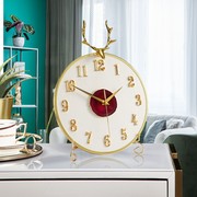 创意轻奢座钟现代简约客厅鹿头钟表摆件台式桌面静音时钟