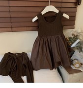 童裙2023秋款儿童韩版连衣裙两件套宝宝针织开衫花苞裙套装