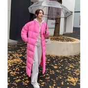 “柠檬黄”冬季女士加厚时尚外穿羽绒棉服外套，加长款宽松立领2023