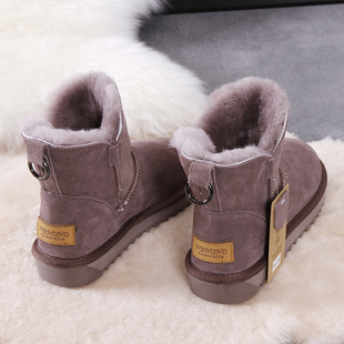雪地靴女皮毛一体面包鞋东北冬季短靴加绒加厚保暖牛皮棉鞋