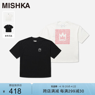 mishka2024夏季韩系潮流高级感纯棉短袖宽松型男高街夏装t恤