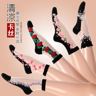 棉底卡丝水晶丝玻璃丝春夏，薄款日系韩版网红百搭时尚潮流冰丝女袜
