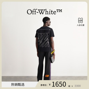 OFF-WHITE 男士波浪形斜条纹印花修身短袖圆领T恤