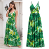 欧美绿色森林海滩裙印花裙海边长裙波西米亚沙滩裙泰国度假连衣裙
