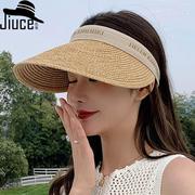 女士草帽韩国夏季发箍大沿防晒太阳帽透气防紫外线，发夹空顶帽