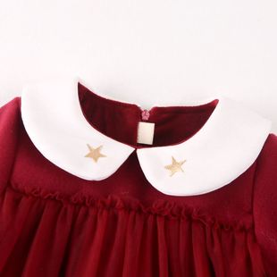 女童红色秋冬装宝宝连衣裙，加厚公主裙加绒呢子，新年装毛呢裙子童装