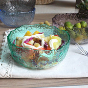 简约沙拉碗玻璃碗炫彩深碗石纹碗大碗甜品碗菜碗北欧碗多色家用