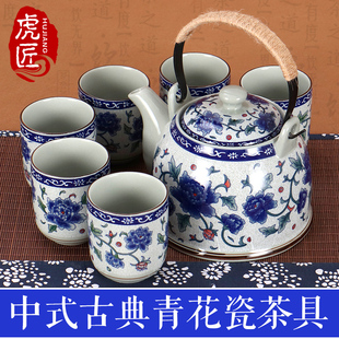 虎匠景德镇陶瓷茶壶大号青花瓷提梁壶家用泡茶套装中式水壶茶具