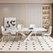 奶油风岩板餐桌餐椅，组合家用小户型轻奢现代简约方形大理石饭桌子