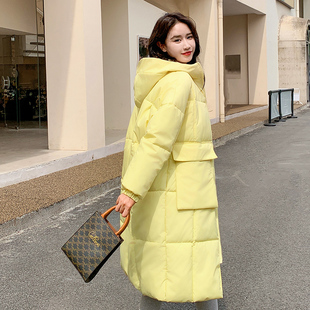 奶黄色羽绒棉服女中长款2023冬季韩版宽松棉衣，加厚保暖外套潮