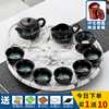 茶盘家用轻奢小型轻奢现代圆形密胺茶托盘排水带陶瓷茶具