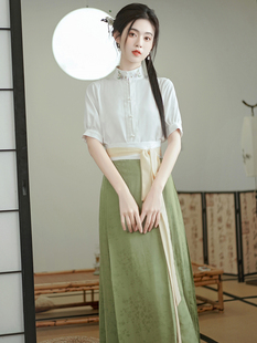 新中式清新文艺复古刺绣衬衫上衣改良马面裙中国风连衣裙两件套装